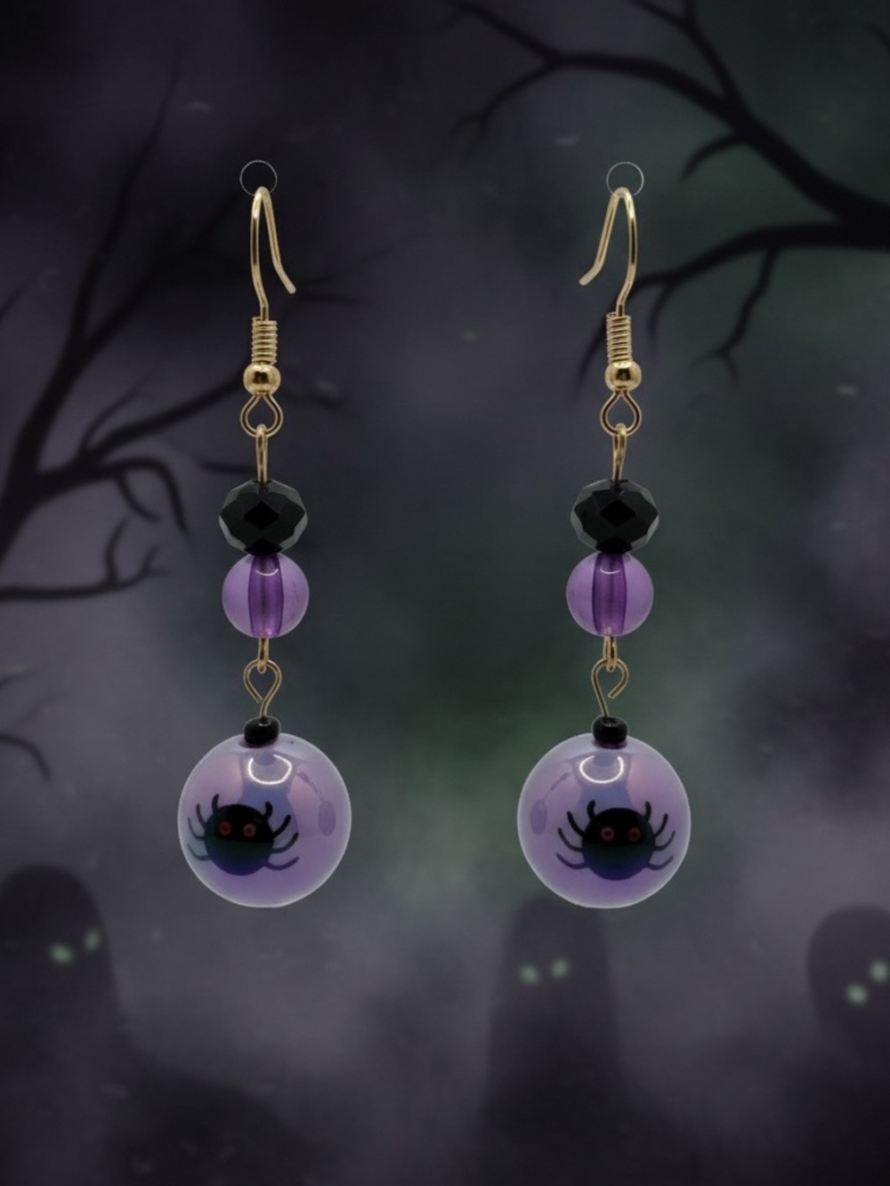 ✨5/$25✨ Halloween Spider Earrings Purple Beaded Dangle Earrings Spooky Cute NWOT
